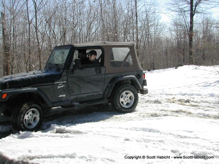 Mathew gets a little sideways while parking the Jeep.