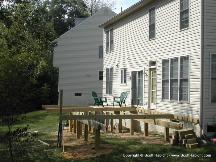 The frame is finished here, just waiting on the gravel for under the deck before putting the joists up.