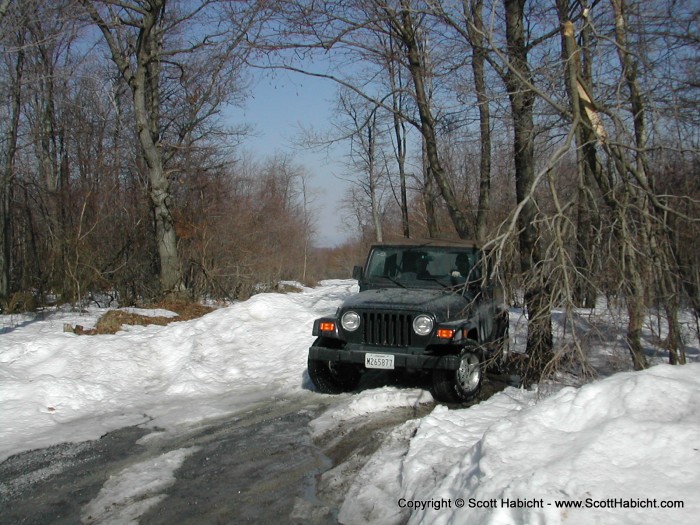 We came to the end of a trail and it was blocked so we had to go around the snow pile...