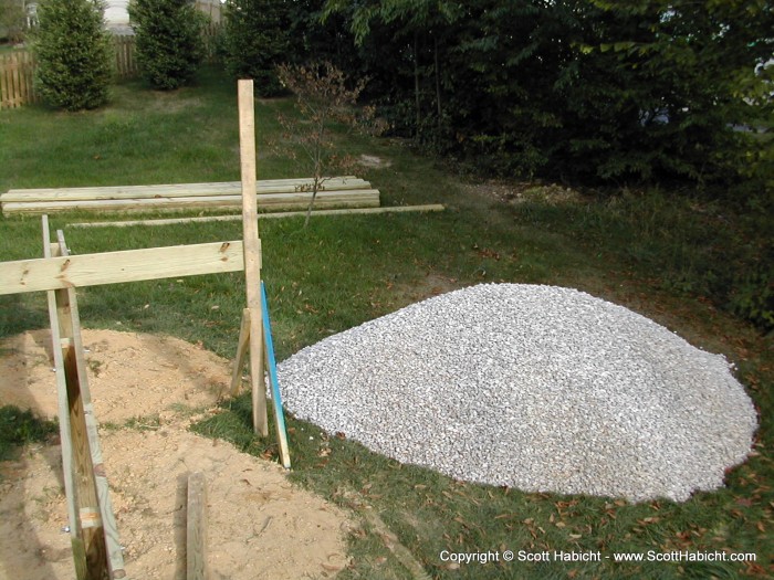 That's what 7 tons of gravel looks like. The boards in the background are 16 feet long.