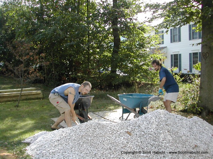 Mathew was cool enough to come over and help shovel the gravel.