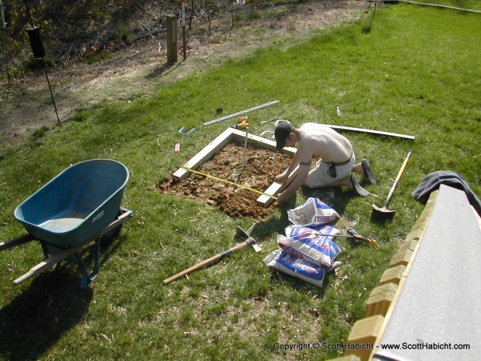 While Mathew works on building my horseshoe pits.