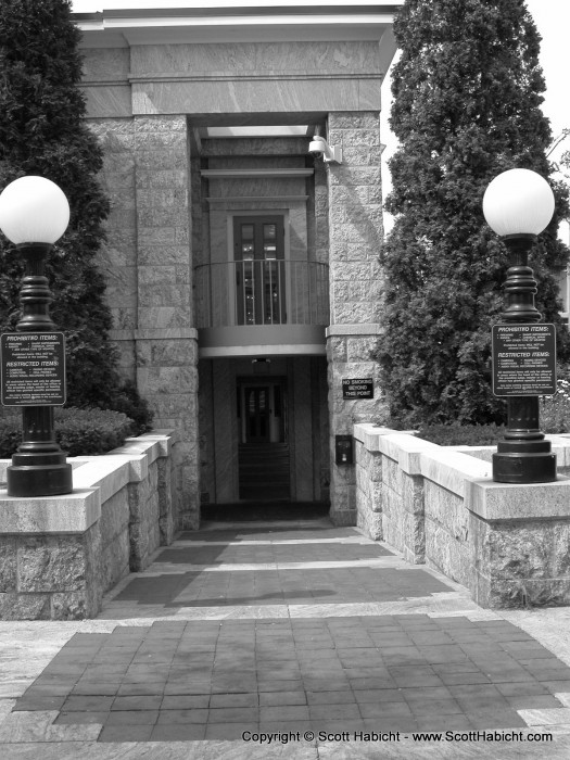 The entrance to the courthouse. I think the sign says, "Monica Lewinsky was here."