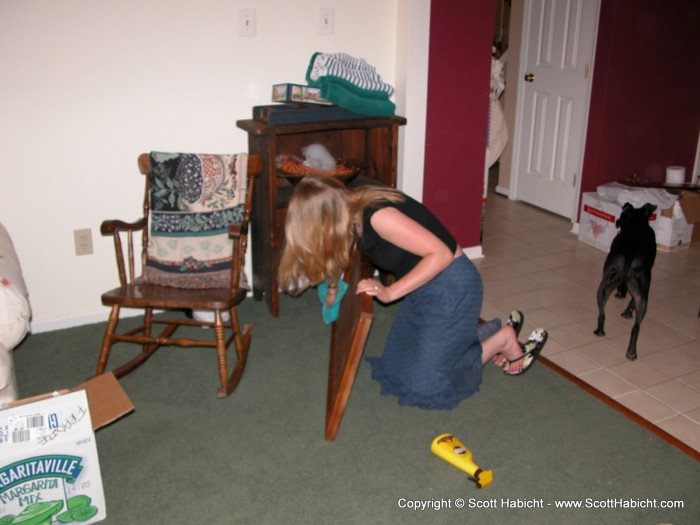 Later, Sarah attended to her womanly cleaning duties....