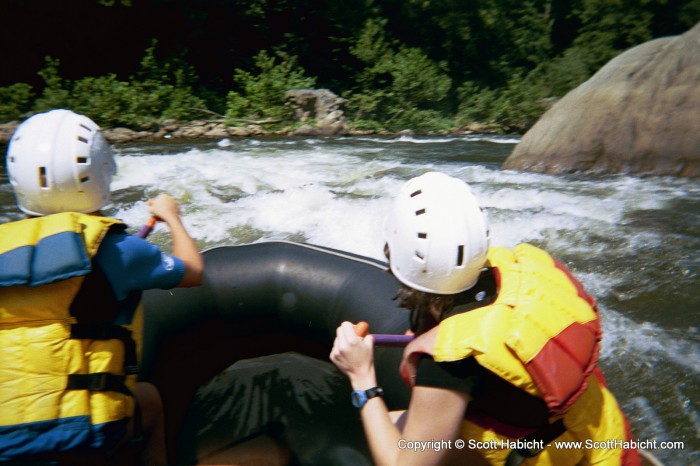 Last shot on the river, and you can see that the women are paddling for their lives.