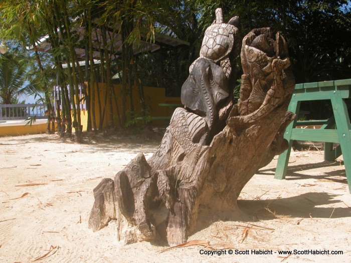 All the dead palm tree stumps were carved into some sort of sculpture.