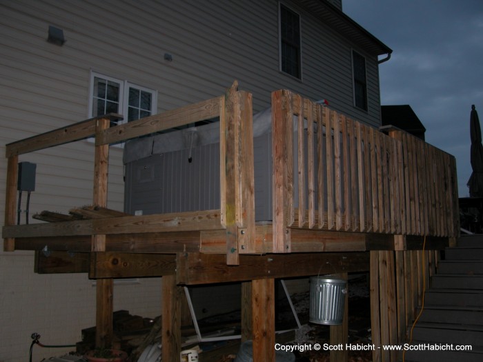 I had to replace the railing in the corner. I lowered the rail so you can see out when you're in the hot tub.