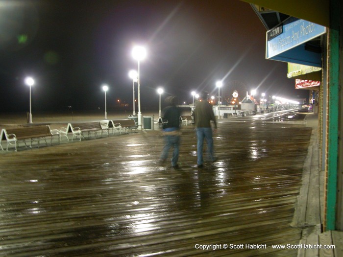 Walking along the boards on our way to "The Clam".