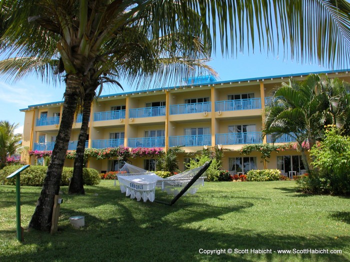 Kelli and I got out of gear, and headed out. (our room is above the left side of the hammock).