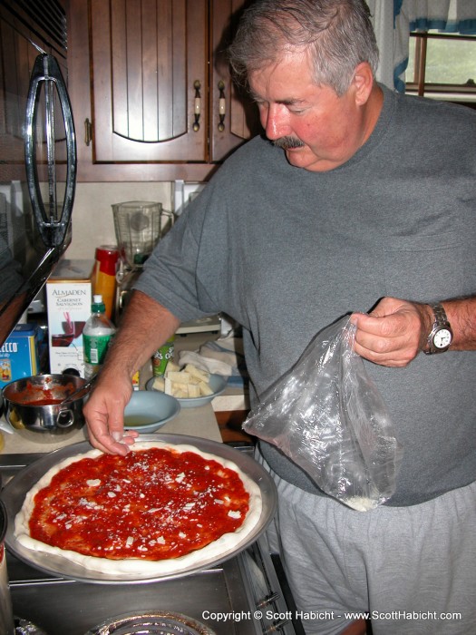 Saturday afternoon Uncle Ted prepared his "famous" homemade pizza.