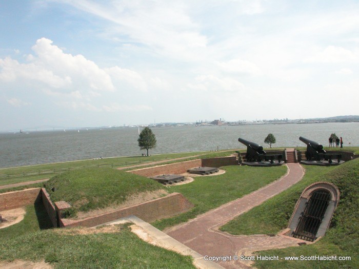 Looking across the fort to the Francis Scott Key bridge.