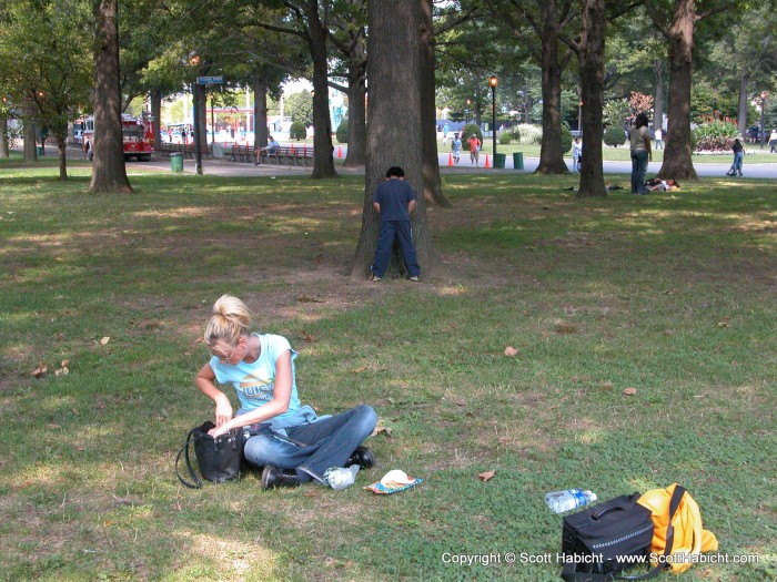 Kelli and I sat down to have a picnic, when a young New Yorker decided to leave his mark.