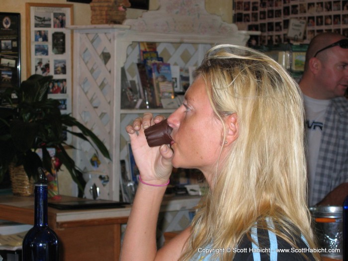 We sampled port wine out of a chocolate shot glass. It was a little too sweet.