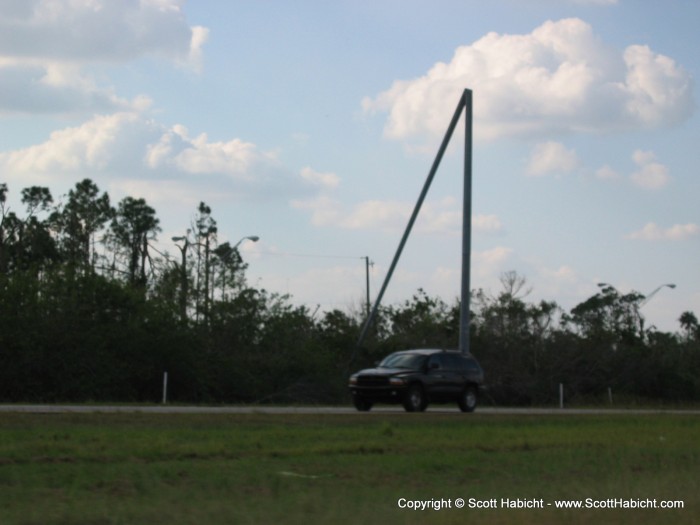 Driving through Punta Gorda, FL, and you can still see signs of the hurricanes. That was a light post.