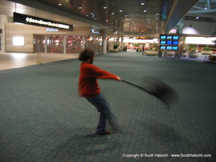 Arriving in a mostly empty airport, I decided to practice my hammer throw.