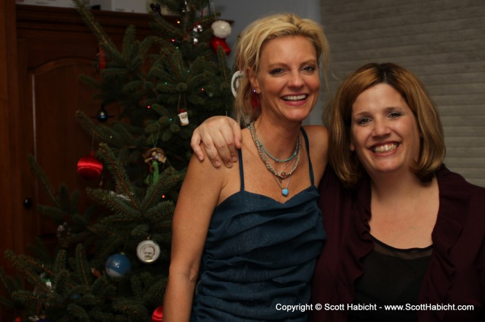 A quick picture of Kelli and Megan by the tree.