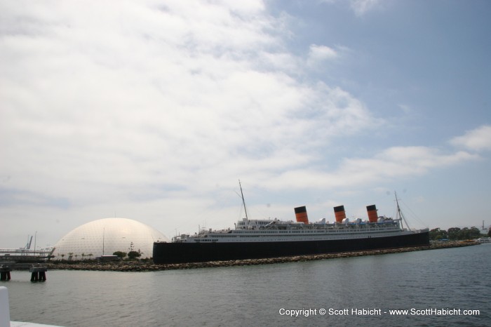 Passing the Queen Mary on our way out to sea.