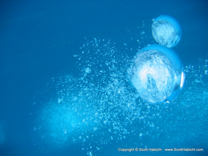 Heading down on the first dive of the day, and I tried to catch my reflection in the air bubble.