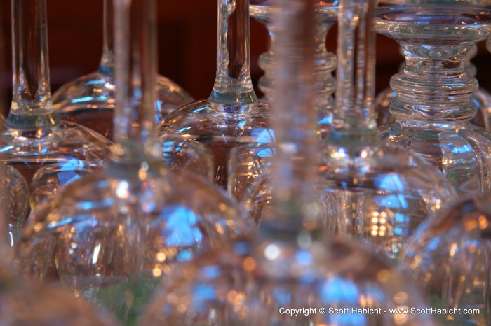 An interesting shot of the glasses behind the bar.