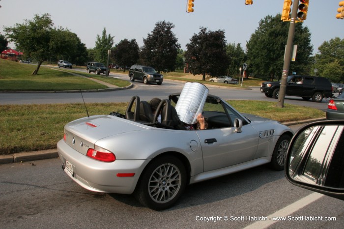 She actually tried to hold this wind scope/sun protector when they drove away.