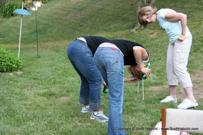 Cousin Sheryl, Kelli, and Megan do some exercises.