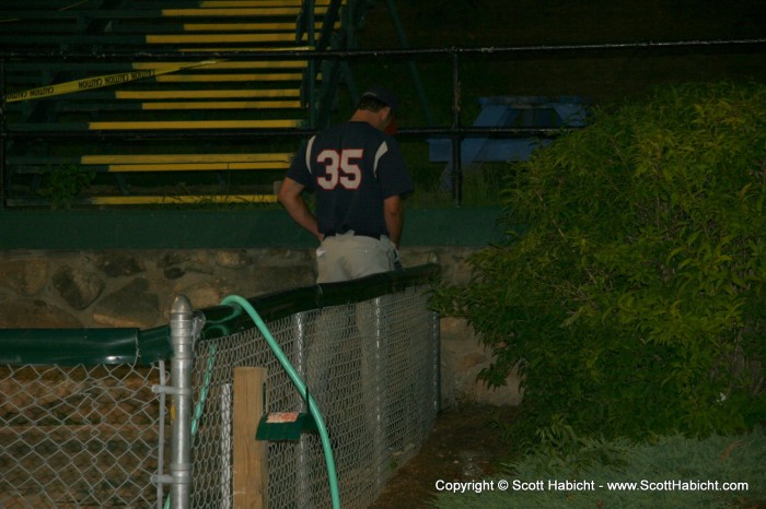 Patriot pitcher Nick Bierbrodt does what no pitcher should do, relieve himself.