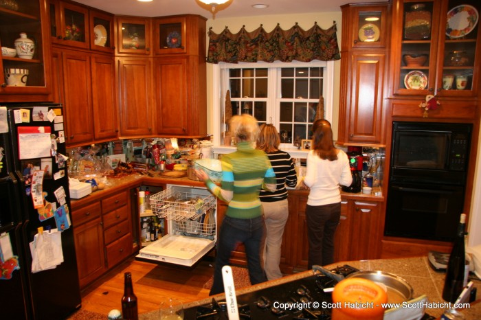 As would be expected, the women cleaned up dinner.