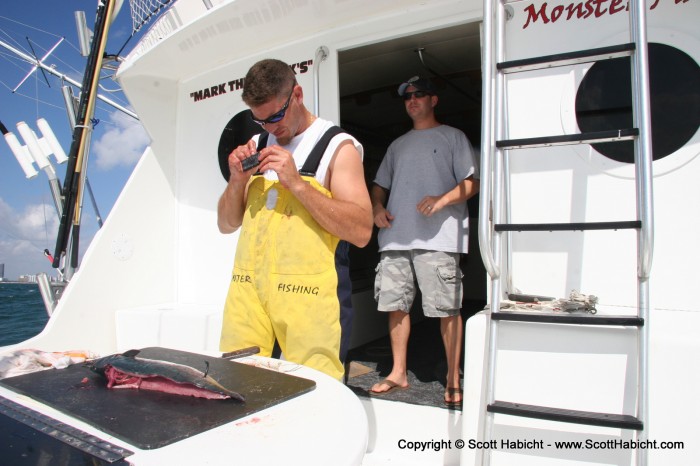 First mate Steve gets the bait ready, while Mike enjoyed the view.