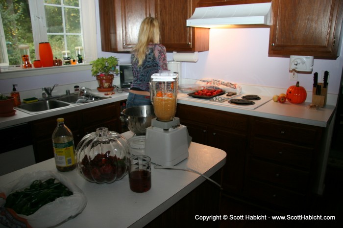 Making the hot sauce.