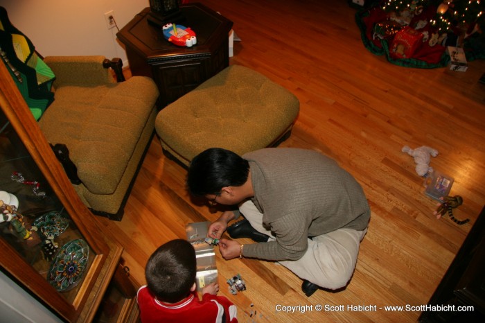 Over to Kelli's mother's house, and Pete and Mark are playing with some of the new toys.