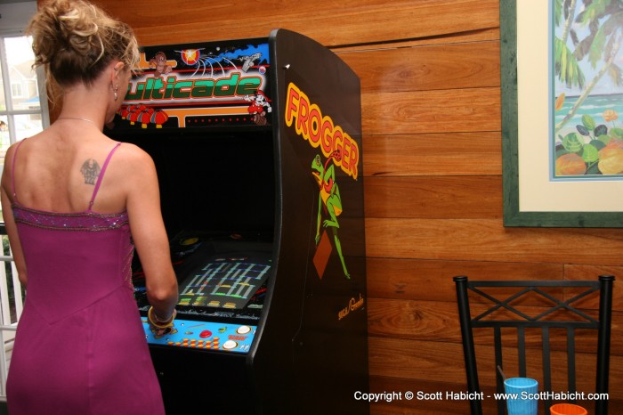 There were several arcade games on this machine. She happened to be playing Burger Time.