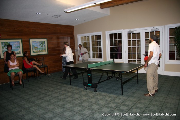 There was a ping pong table there, and Raj was grand champion for the night.