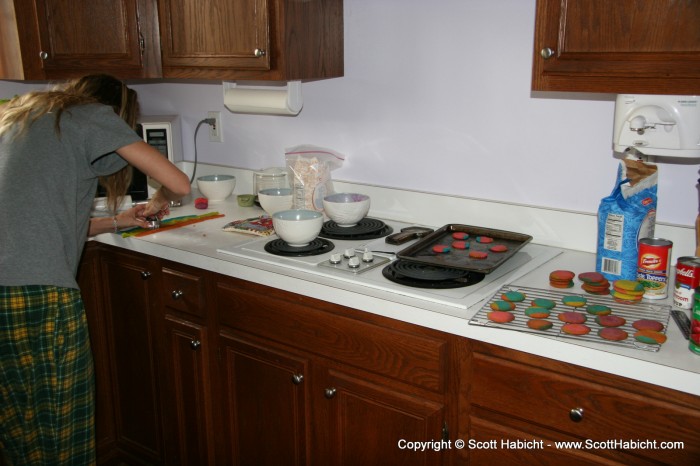 Kelli making some cookies for a party.