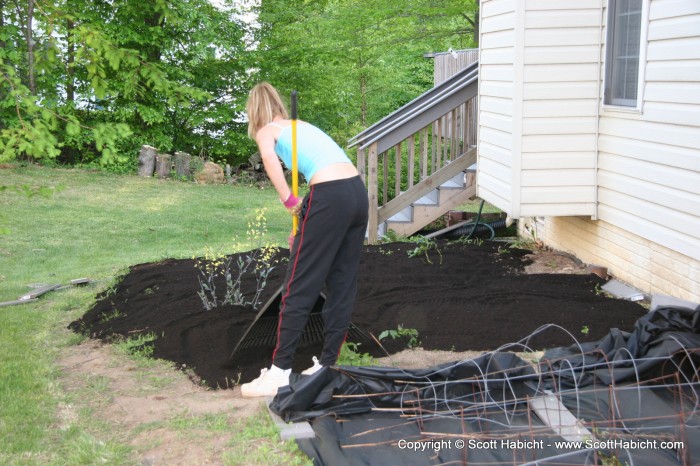 Kelli helped spread the dirt.