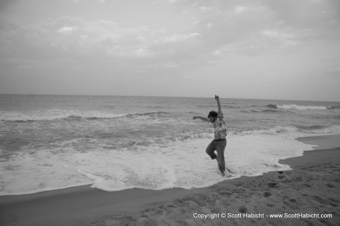 Trying to be cool walking in the surf.....