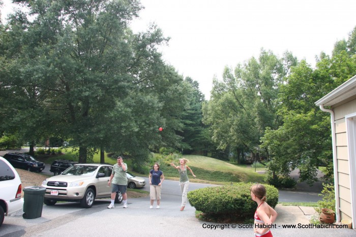 The adults did a water balloon toss...