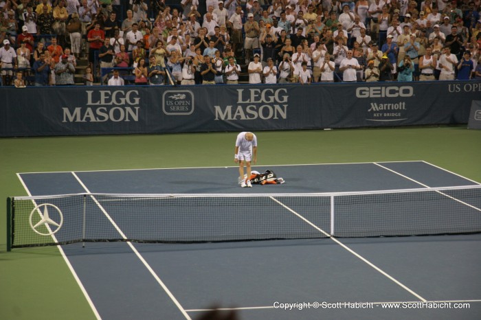 He lost in straight sets, and took a bow to the standing audience.