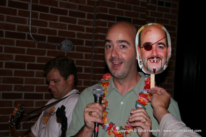 His wife made these masks for everyone to wear.