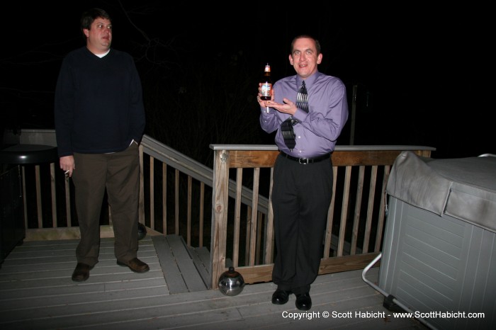 Enjoying the company of the smokers.