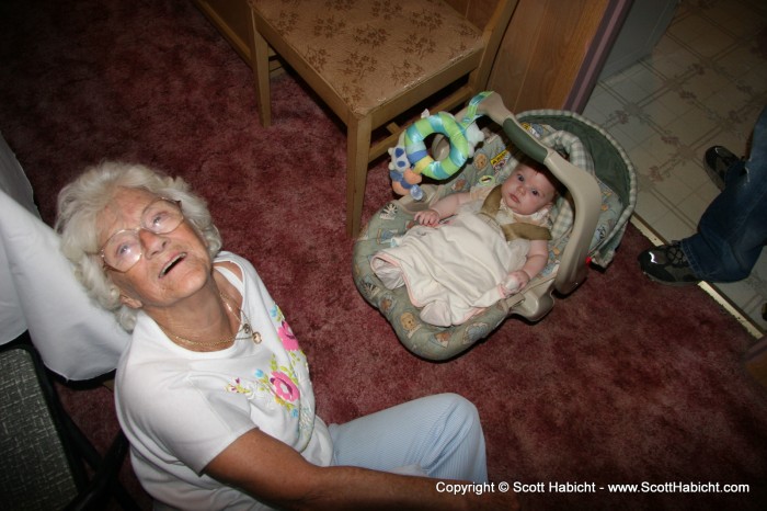 My grandmother enjoying the company of her great-grand-daughter.