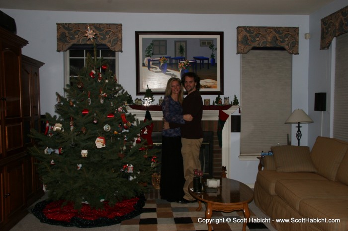 A picture of Kelli and I in front of the tree must mean it's time for the wine party, again.