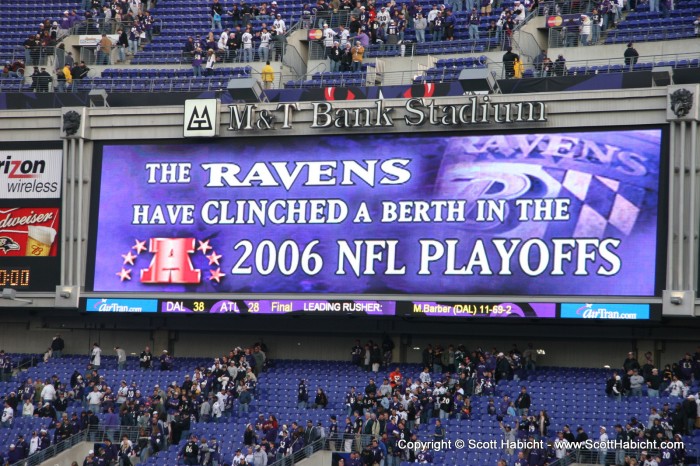 With this win, the Raven's clinched a playoff spot.....