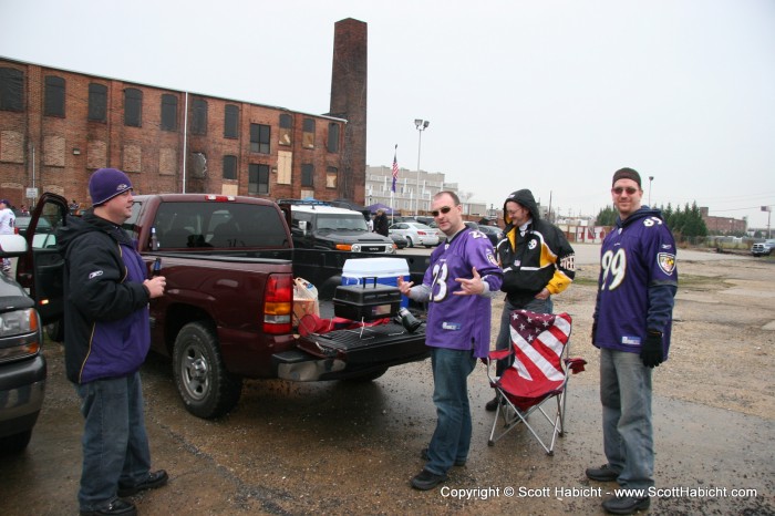 Peter had never been tailgating, so we hooked up with Rob and Scott.