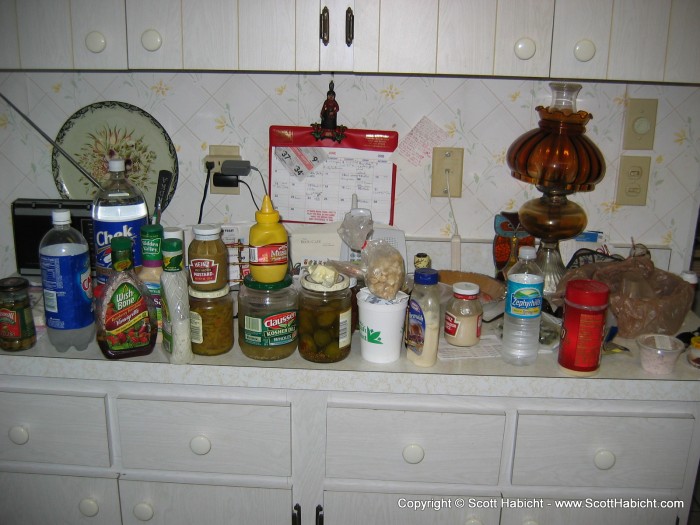 Mom and I cleaned out her fridge and freezer. Check out all this expired crap.