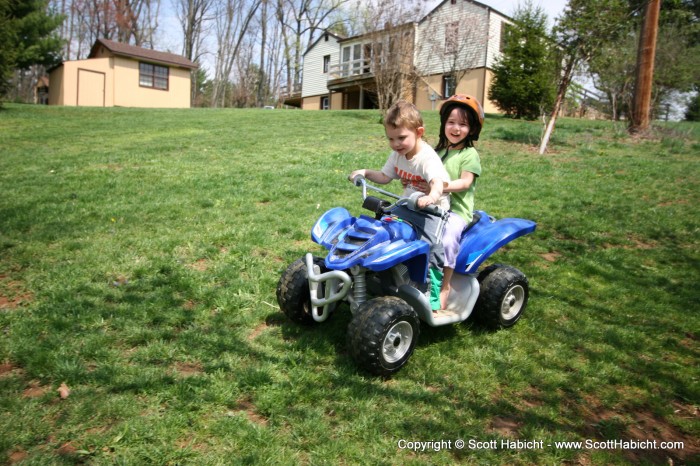 Back outside, Taylor took Ashley for a ride.