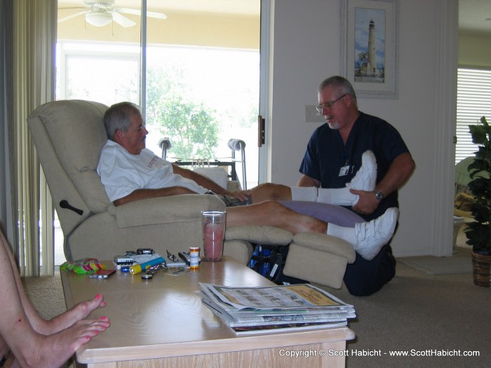 We were there for his physical therapy. Under Medicare, he can only leave the house for church. Or a haircut.