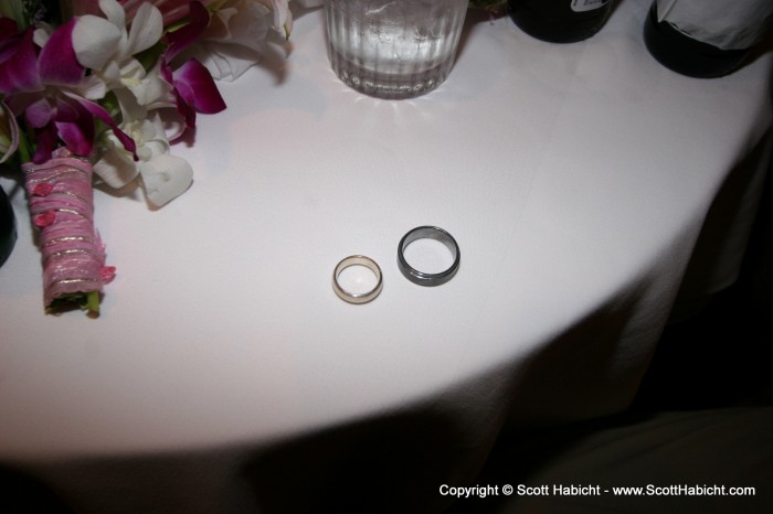 My ring is on the left, his pure titanium ring is on the right.