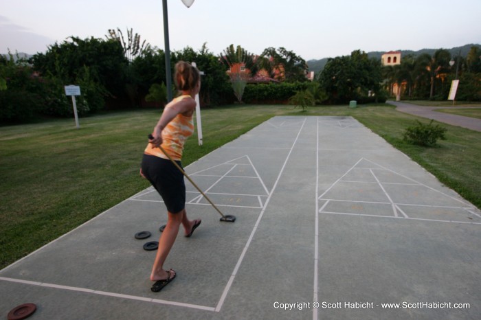 Kelli got majorly schooled in shuffleboard.