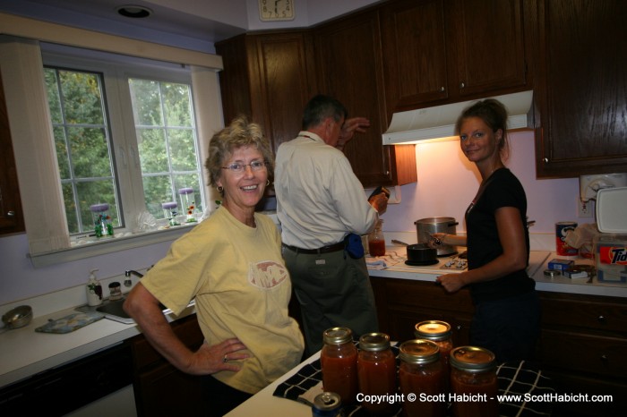 This summer was a bumper crop of mom's tomatoes. Kelli made 16 quarts of sauce.