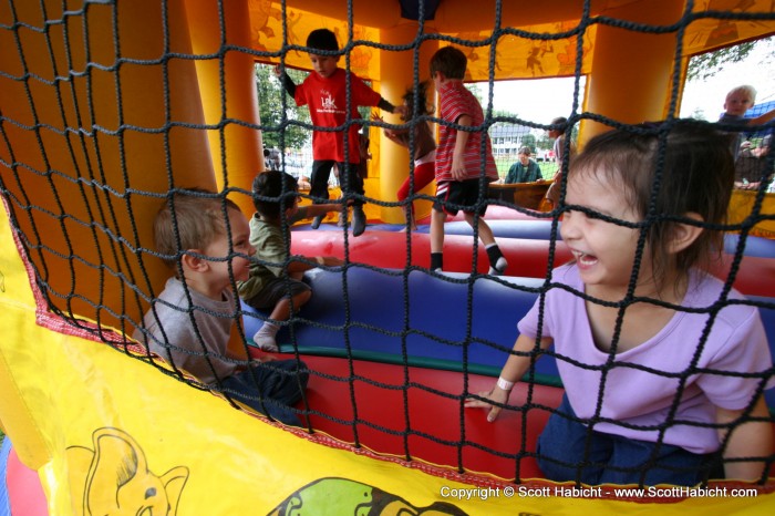 Having a blast in the moon bounce.